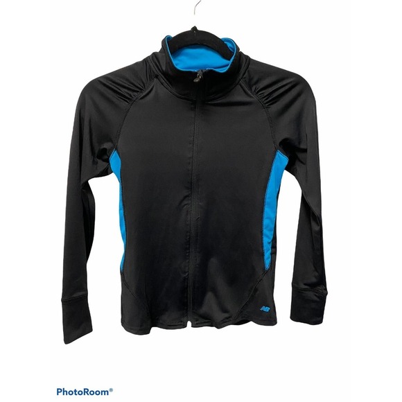 New Balance Kids Jacket Black Turquoise Girls M 7/8 Sports Thin - Picture 1 of 8